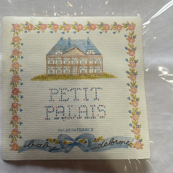 Petite Palais flat crib sheet embroidered teddy bear and blue gingham trim - Picture 3 of 3